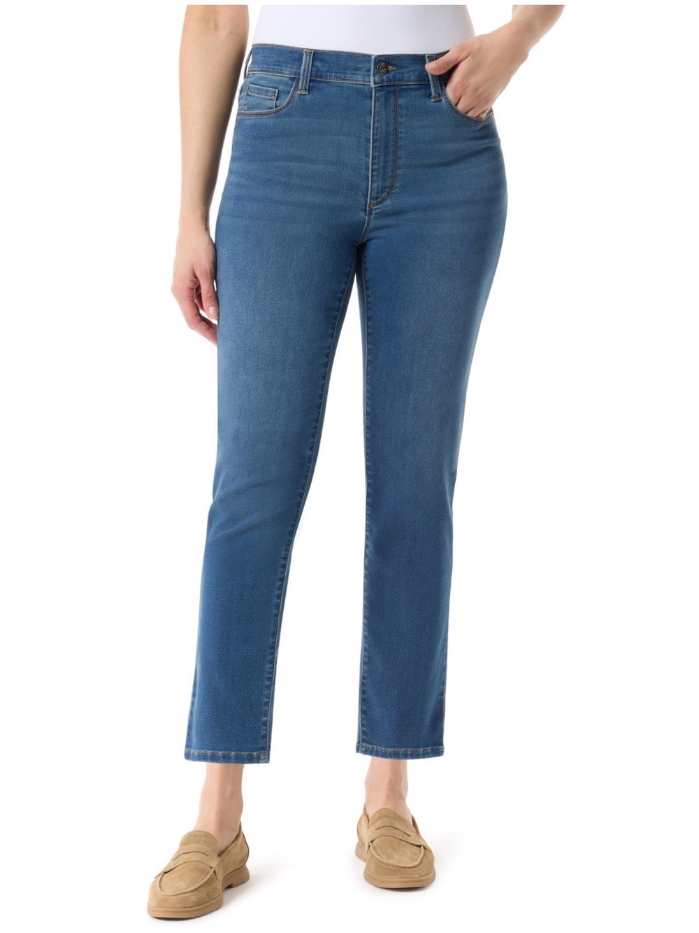 GLORIA VANDERBILT Amanda Jeans Straight Leg Cropped Medium Blue Size 10 Short